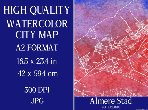 Almere Stad Watercolor Map: Fresh Illustrations