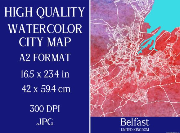 Belfast UK Watercolor City Map