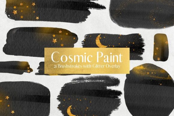 Black Watercolour and Gold Glitter Paint Illustrations