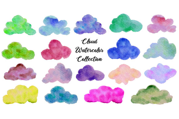 Cloud Watercolor Stain Collection and Illustrations