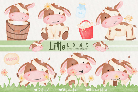 Cows Farm Animals Clipart Watercolor