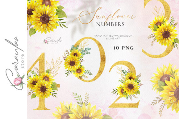 Floral Numbers: Watercolor Sunflower Illustrations