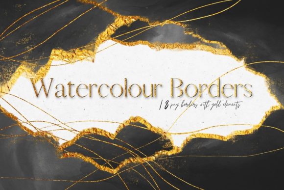 Gold and Black Watercolour Borders: Premium Illustrations