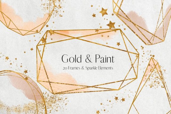 Gold Glitter and Watercolour Frames Illustrations