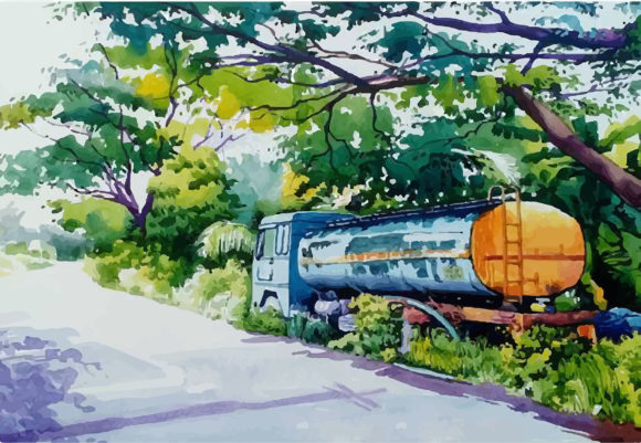 Hand Drawn Watercolor Truck Street Illustrations
