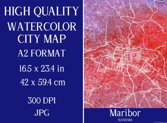 Maribor Slovenia Watercolor City Map and Illustrations
