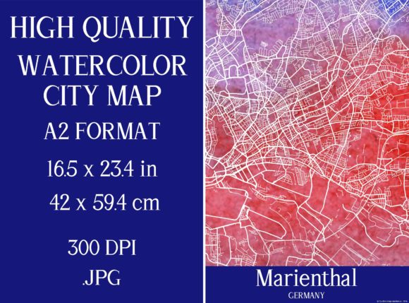 Marienthal Germany Watercolor Map for Illustrations
