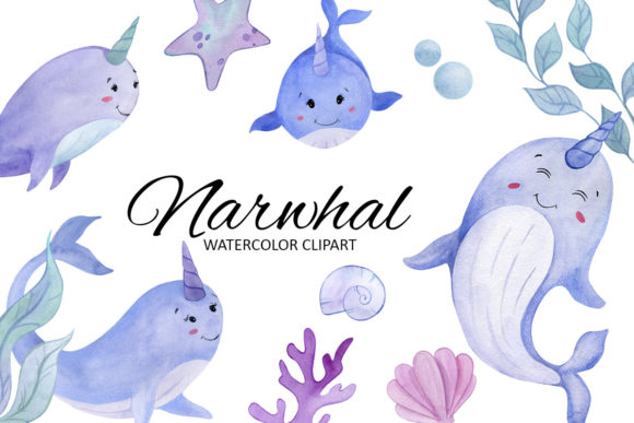 Narwhal Nurseri Watercolor Set: Whimsical Illustrations