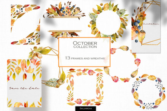 October Frames. Watercolor Clipart. Illustrations