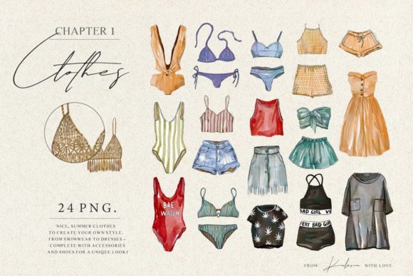 Summer Clothes Watercolor Set: Fresh Illustrations
