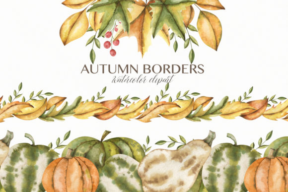 Watercolor Autumn Borders Clipart and Illustrations