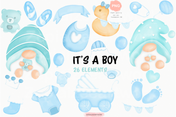 Watercolor Baby Boy Shower Clipart and Illustrations
