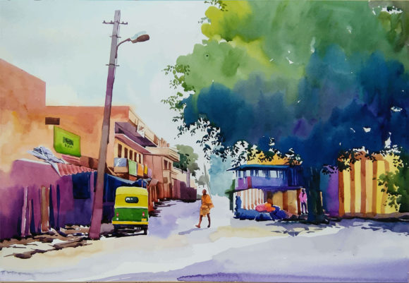 Watercolor City Hand Drawn Landscape Illustrations