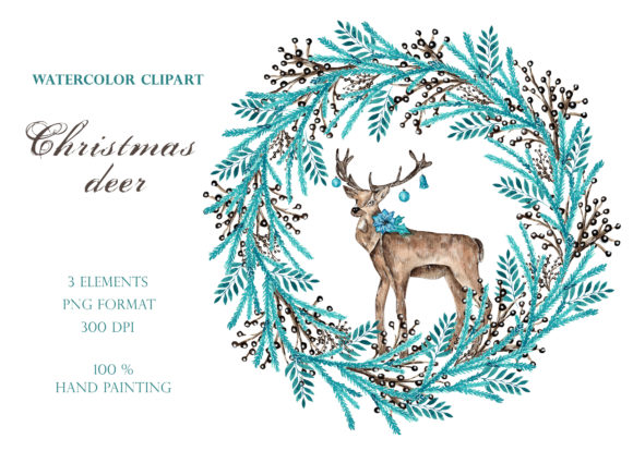 Watercolor Clipart Christmas Wreath and Illustrations