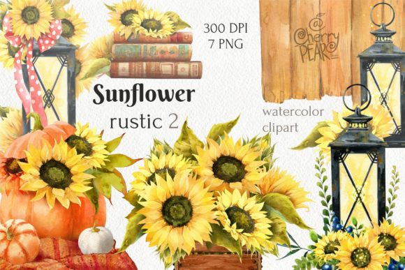 Watercolor Fall Sunflower Rustic Art