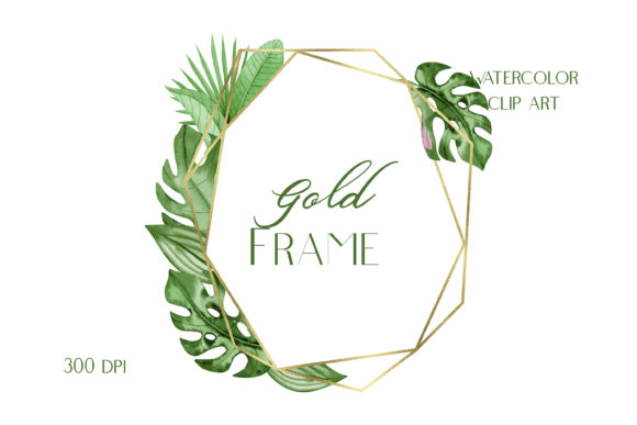 Watercolor Gold Frame Floral Tropical Illustrations