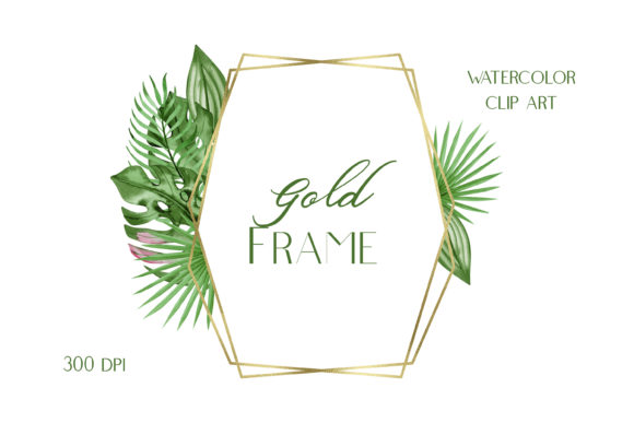 Watercolor Gold Tropical Frame Clipart