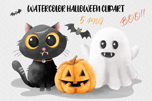 Watercolor Halloween Elements Clipart