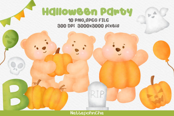 Watercolor Halloween Party Clipart and Illustrations