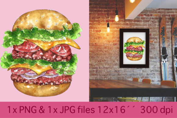 Watercolor Hamburger Burger Fast Food Illustrations Review