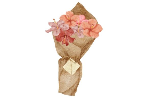 Watercolor Hibiscus Flower Hand Bouquet Illustrations