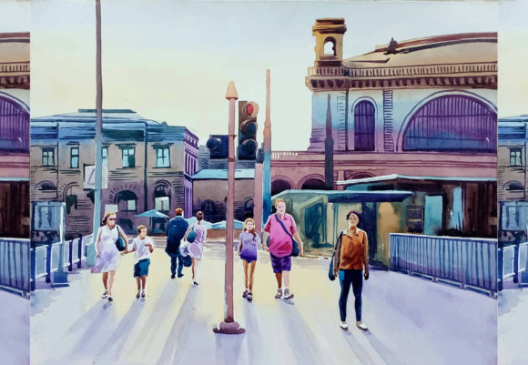 Watercolor People Walking in the City Illustrations