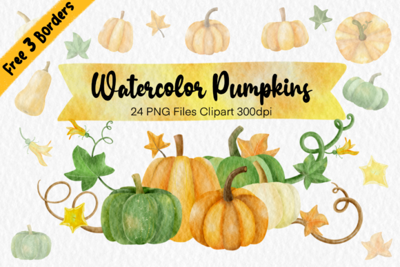 Watercolor Pumpkins Clipart Set Png: Premium Illustrations