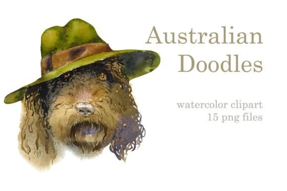 Watercolor Set Australian Doodles Dogs and Illustrations