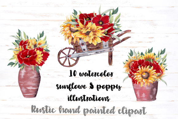 Watercolor Sunflower Poppy Illustrations Review