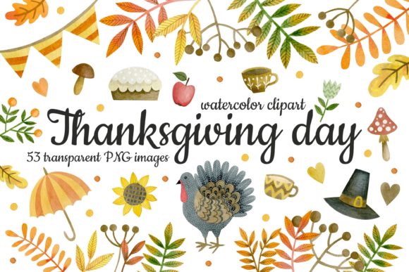 Watercolor Thanksgiving Day Clipart and Illustrations