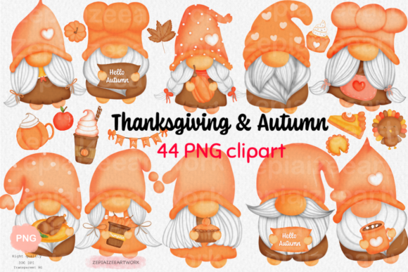 Watercolor Thanksgiving Gnome Clipart and Illustrations