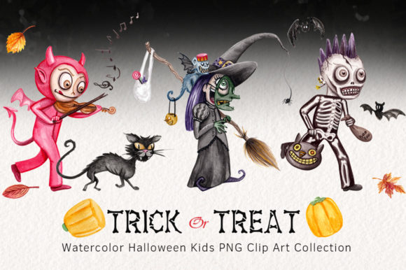 Watercolor Trick or Treating Kids Set: Playful Illustrations