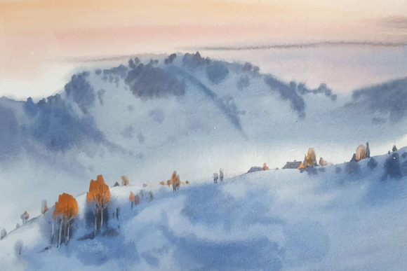 Watercolor Winter Landscape Sketch for Illustrations