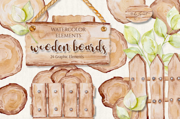 Wooden Boards Watercolor Illustrations